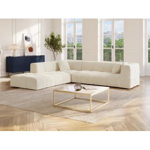 Vente-unique Grote hoekbank met hoek links van beige ribfluweel NAEMIA van Maison Céphy L 263 cm x H 70 cm x D 233 cm