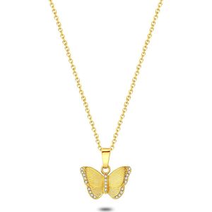 Twice As Nice halsketting in goudkleurig edelstaal, vlinder, steentjes 41 cm+5 cm