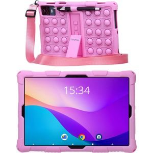 TinyPlay kindertablet Maxi - 10 inch - 64GB+64SD - 4GB+4GB Virtueel RAM - 6000 mAh batterij - Android 13 - Ouderlijk toezicht - kindertablet vanaf 3 jaar - Octa-core processor - Tablet kinderen - Styluspen, draagriem & glazen screenprotector - Roze