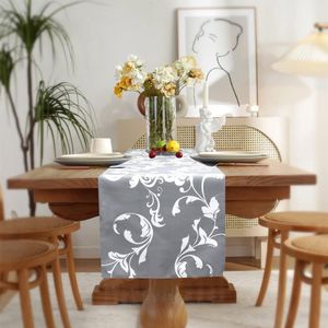 tafelloper afwasbaar tafelloper elegant huishoudtextiel tafelloper voor eetkamer party vakantie decoratie (40 x 180 cm, grijze bloemen)
