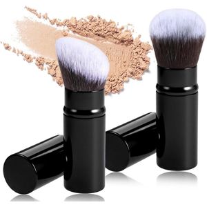 Intrekbare make-upkwasten voor blush, bronzing en highlighter - Kabuki primerkwast - Draagbare poederkwast voor make-up - Set van 2 mini-kwasten