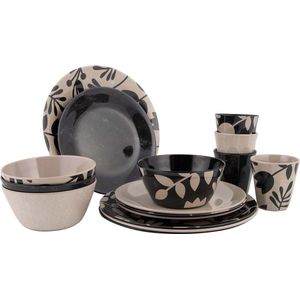 Bo-Camp - Servies - Mix & Match - 16 Stuks - Beige/Zwart