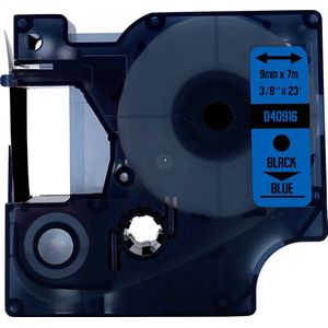 DULA Dymo D1 40916 - S0720710 - Compatible label tape - 1 lettertape - Zwart op blauw - 9mm x 7m