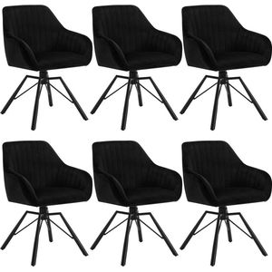 Rootz roterende eetkamerstoelen set van 6 - fluwelen fauteuils - draaistoelen - 360 graden rotatie, comfortabel en duurzaam - zwarte metalen poten - 58 cm x 83,5 cm x 53,5 cm