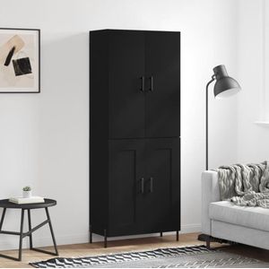 The Living Store Hoge kast - bewerkt hout en metaal - 69.5 x 34 x 180 cm - zwarte kleur