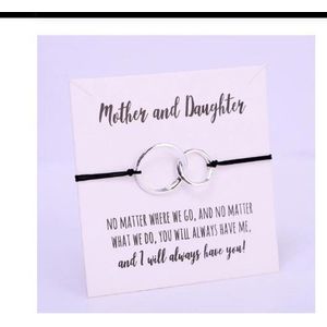 Mama armband - Moeder - Dochter armband - zwart - hanger 2 ringen - one size - moedercadeau - moederdag cadeau