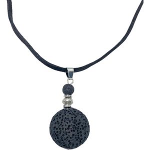 Ketting-Lava Steen -verstelbaar- zwart- Zilverkleur- Charme Bijoux