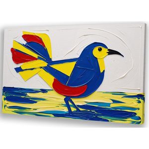 Abstracte vogel in felle kleuren - Vogel canvas kunst - Kunstwerk dieren - Abstracte kunst - Design aan de muur - Decoratie kamer - canvas 90x60 cm