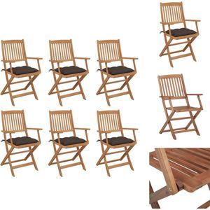 vidaXL Inklapbare Tuinstoelen - Massief acaciahout - Set van 6 - Taupe kussens - Afmetingen stoel- 54 x 57 x 91 cm - Tuinstoel