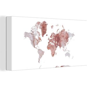 Wanddecoratie Wereldkaart - Marmer - Koper - Canvas - 40x20 cm