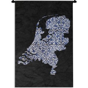 Wandkleed - Wanddoek - Kaart - Nederland - Delfts blauw - 60x90 cm - Wandtapijt