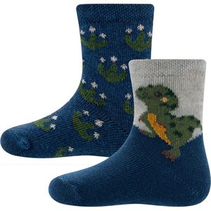 Ewers Kindersokken Ewers - Set / 2-Pack - Kleine Dino & Dino Voetstapjes - Grijs & Donkerblauw-19/22
