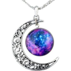 Fako Bijoux® - Ketting - Cabochon - Maan - Paars/Blauw