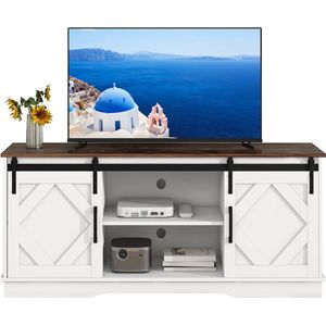 Merax Grote TV Meubel 150×40×60 cm – Landelijk Modern TV Dressoir met Schuifdeuren en Verstelbare Planken – Geschikt voor TV’s tot 65 inch