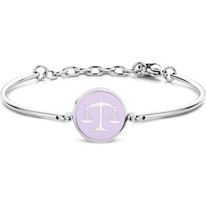 CO88 Collection Zodiac 8CB 90328 Stalen Armband met Hanger - Sterrenbeeld Weegschaal 15 mm - One-size - Zilverkleurig / Pastel Paars