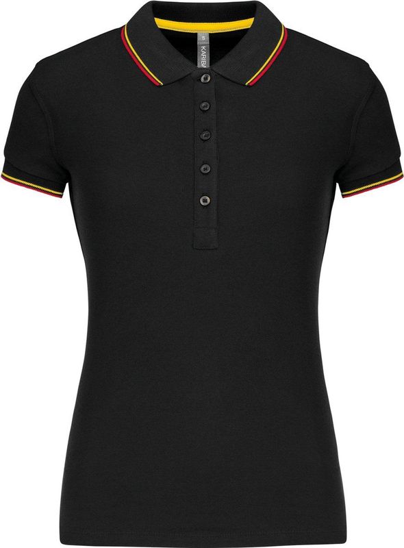 Kariban - K251 - Damespolo - Korte Mouwen - Zwart - Rood - Geel