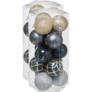 30x stuks kerstballen mix goud/blauw/zilver glans/mat/glitter kunststof diameter 5 cm - Kerstboom versiering