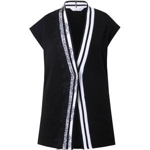 MIAMODA MIAMODA - Dames - Gebreid vest Straight Fit kanten lint en biesjes - Zwart - Maat 42+