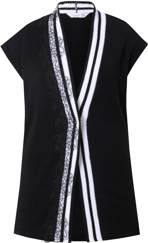 MIAMODA MIAMODA - Dames - Gebreid vest Straight Fit kanten lint en biesjes - Zwart - Maat 42+