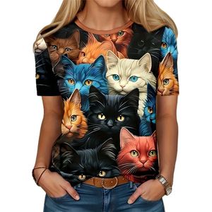 T-shirt - poezen - poes - kat - katten - 3D - korte mouw - ronde hals - oversized - maat M