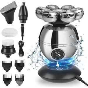 Elektrisch Hoofdscheerapparaat voor Mannen - 7D Roterend, IPX7 Waterdicht, 6-in-1 Baardverzorgingsset