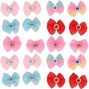 Allecto plus - Set van 20 Hondenstrikken met Parels en Kantstof voor Kleine Honden - Haarelastiekjes - Hondenpuppy Accessoires