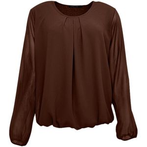 Pink Lady - BG201 - Dames Blouse - Bruin Uni - Ronde Hals - Elastiek Onderzijde