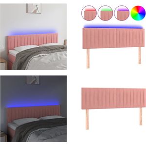 vidaXL Hoofdbord LED 144x5x78/88 cm fluweel roze - Hoofdbord - Hoofdborden - Hoofdeinde - Houten Hoofdbord