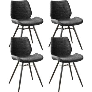 Dimehouse Set van 4 Eetkamerstoelen Beau Antraciet Chenille Stof - Zonder Armleuningen - Stof - Industrieel