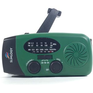 Slimlogy R3 Mini Draagbare Noodradio & Nood Zaklamp – Laadbaar met Crank – Groen - 2000 mAh Powerbank - Radio - FM/AM/SW - noodpakket - solar - zonnepaneel - USB-C aansluiting - voorbereid op noodsituatie