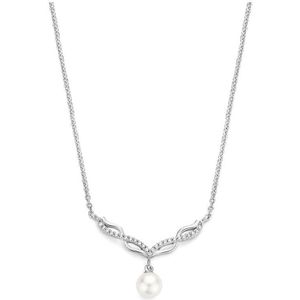 YO&NO - Ketting - Zilver - Anker - Parel - Zirkonia - 45cm - Sieraden vrouw -  Gerhodineerd - Zilver 925