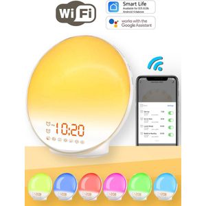 Wake Up light- Lichtwekker - Wekkerradio met natuurgeluiden – Nachtlampje – Bedlamp – Zonlicht simulatie – Smartapp
