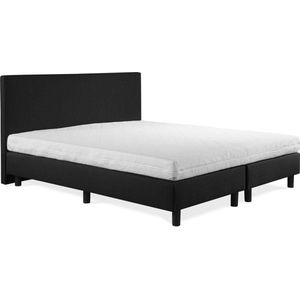 Boxspring Sofia luxe gitzwart 160x220 incl. wit matras, hoofdbord glad uitgevoerd.