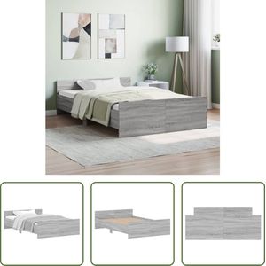 The Living Store Bedframe - Functioneel - Bedframes - Afmetingen- 203 x 123 x 50 cm - Kleur- Grijs Sonoma Eiken - Materiaal- Bewerkt hout - massief grenenhout - Lattenbodem- Multiplex - Montage vereist - The Living Store