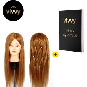 Mannequin Hoofd - Paspop Hoofd Met Echt Haar - Pashoofd Met Tafelklem - 100% Tevredenheidsgarantie - Bruin Haar