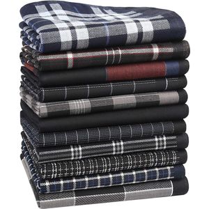 JGS ® Heren zwarte zakdoeken van puur 60S katoen 43 x 43 cm 11 donkere kleuren patronen voor dagelijks gebruik 11 stuks