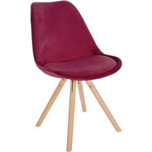 In And OutdoorMatch Stoel Caryl - Rode Wijnkleur en Hout - Fluweel - Comfortabele zit - Hoogwaardige bekleding - Stijlvolle stoel - Klassieke uitstraling