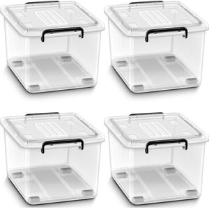 Sens Design 4 stuks Opbergbak met deksel - Opbergdoos - 42 liter