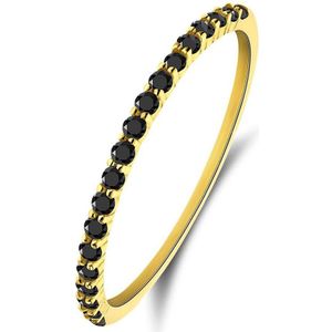 Lucardi Dames 14 karaat geelgouden ring met zwarte zirkonia - Ring - 14 Karaat Goud - Geelgoud - 20.50 / 64 mm