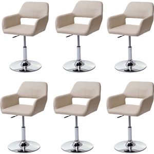 Set van 6 eetkamerstoelen MCW-A50 III, keukenstoel, retro jaren 50, kunstleer ~ crème, chromen onderstel