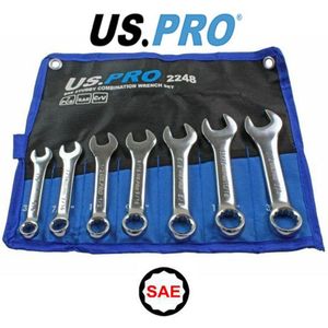 SAE Ringsteeksleutelset met korte ringsleutels in SAE Engelse maatvoering 3/8"" tot 3/4"" 7-delig