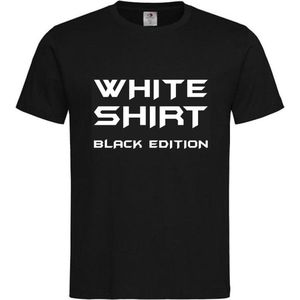 T-shirt Unisex Volwassenen Lol - carnaval - kermis - feestje - grappig - humor - Tekst ""White shirt black edition"" | korte mouw | Zwart/wit | maat S