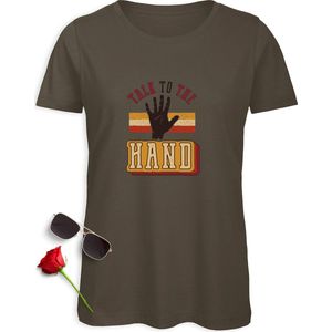 B & C - T Shirt Dames - Talk to The Hand - Groen (Khaki) - Maat S