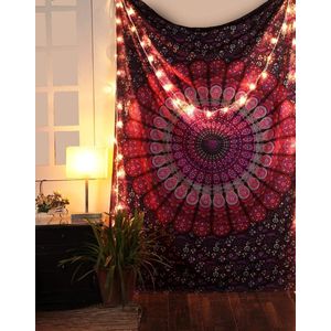 Mandala Wandkleed, Indiaas, bohemian orange psychedelic, bloemenmotief, boho