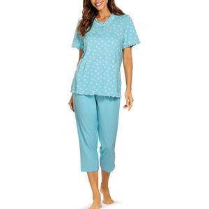 Comtessa - Dames Pyjama - 7/8 broek - Katoen - aqua blauw - Maat 50