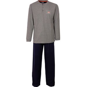 MEQ Heren Pyjama - Polo Sluiting - Pyjama Set - 100% Katoen - Grijs - Maat S