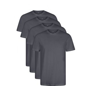 LINNICK Long Fit T-Shirt 4 Pack - Ronde Hals - Korte Mouw - T Shirt Heren - 100% Katoen - Longfit T Shirt Heren - Dark Grey - Maat S - Set van 4