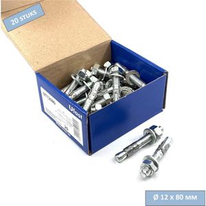 UFAST doorsteekanker met clip - M12 x 80 mm - Moer + sluitring - Verzinkt - 20 stuks