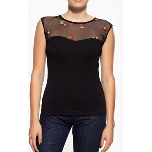 Queen Kerosin Damen Roses Mesh Top Schwarz-3XL