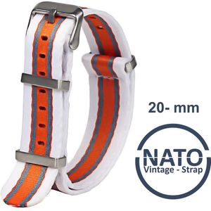 20mm Nato Strap ORANJE, WIT, GRIJS - Vintage James Bond - Nato Strap collectie - Mannen - Horlogebanden - 20 mm bandbreedte